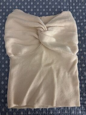 Knot Front Strapless Knit Top - Cream